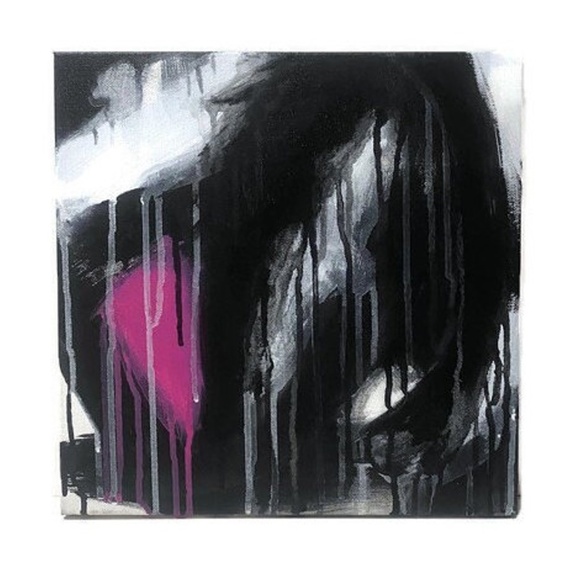 Black, White & Pink Painting Handmade Modern Abstract Artwork 12"x12" Wall Decor